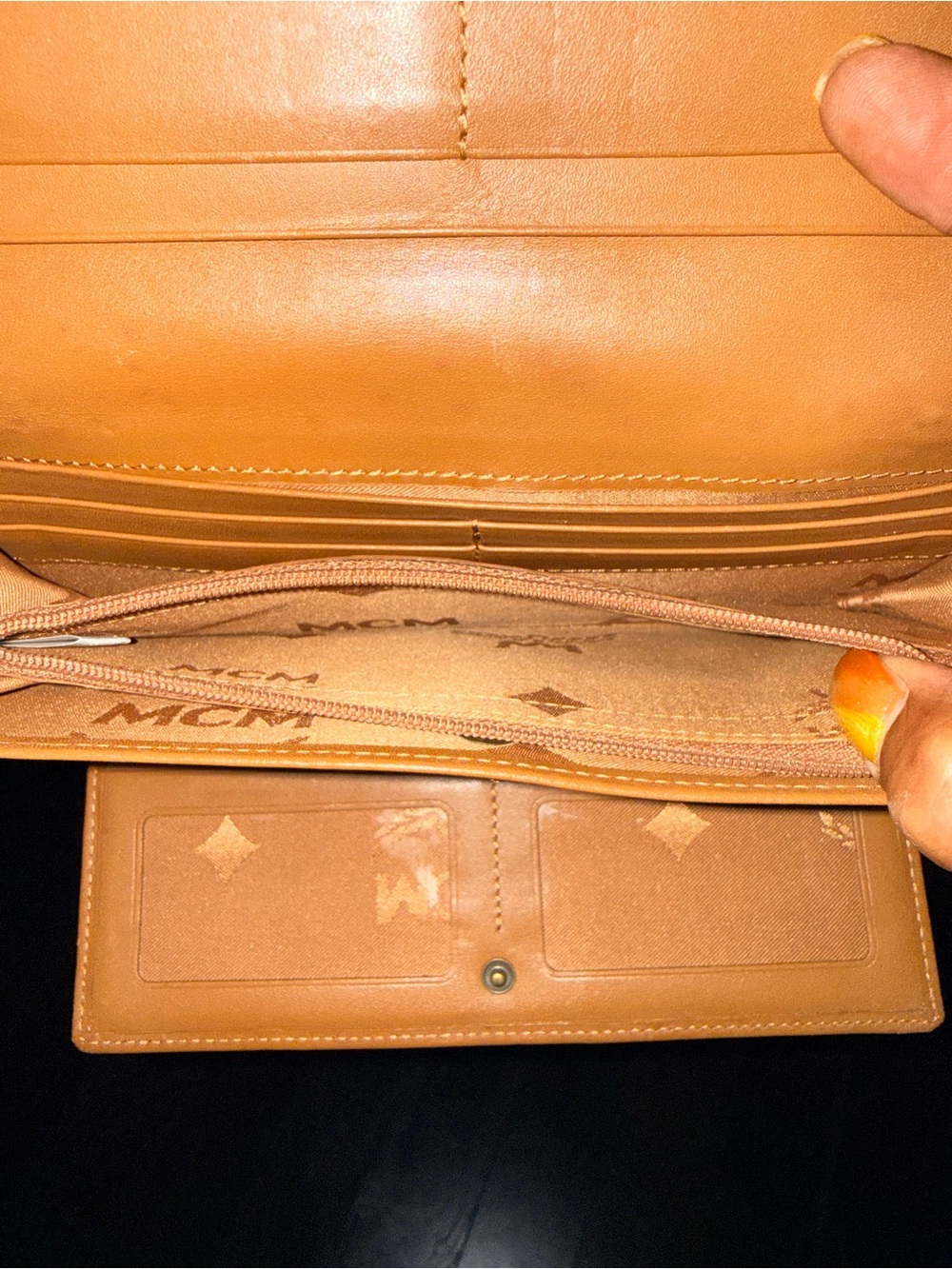 MCM Visetos Trifold Wallet in Cognac Brown with Dark Brown Trim - Picture 9 of 12